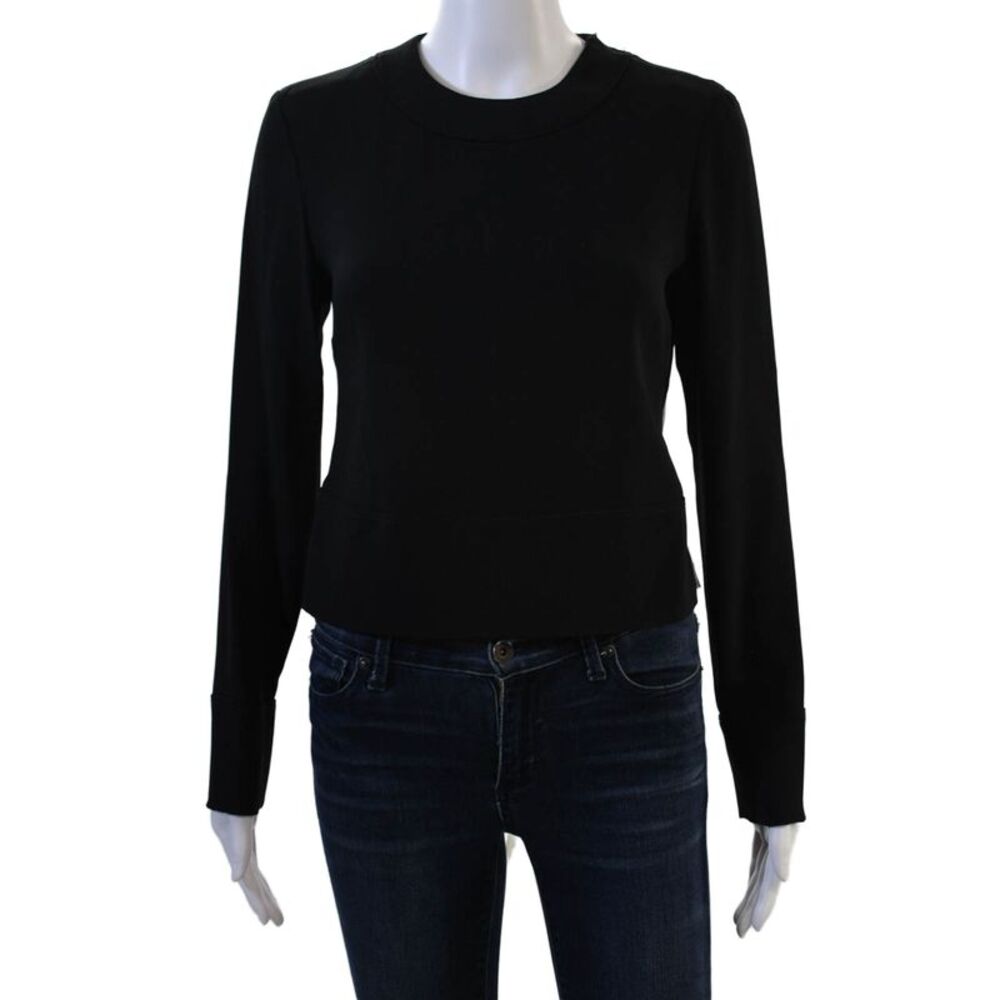 Maiyet Women Cropped Black Long Sleeve Crewneck Top Size 0